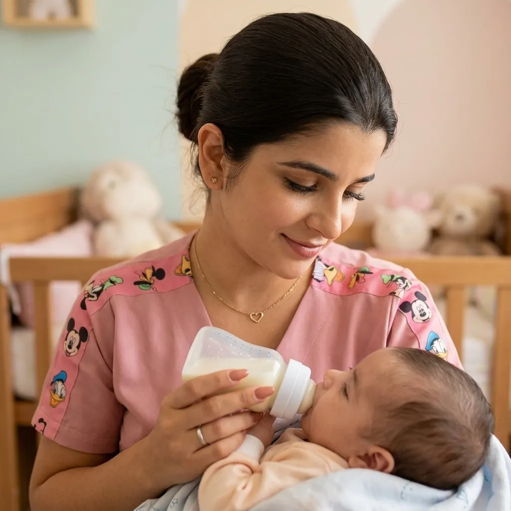 Bruna dando mamadeira para o bebê